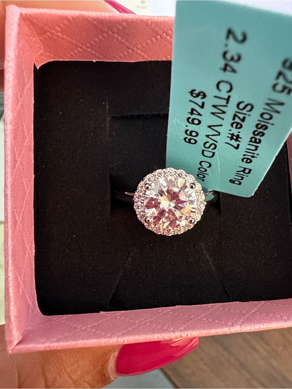 Round Halo Moissanite Statement Ring - White/Silver